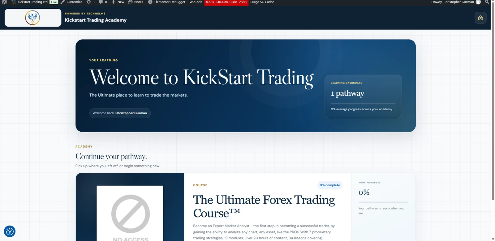 Techne learner academy dashboard